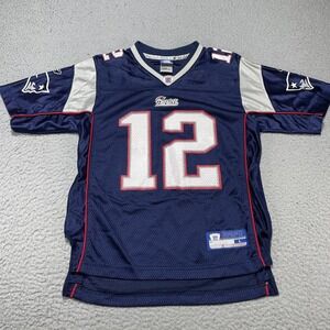 New England Patriots Football Jersey Youth Large Blue NFL Reebok Tom Brady 12